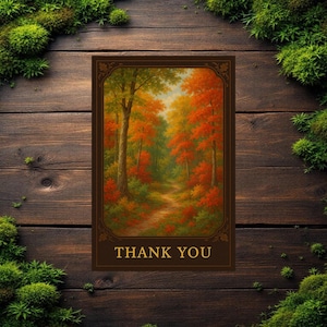 Bedankkaart afdrukbaar, herfstgebladerte bosgroet, 5 x 7 digitale download