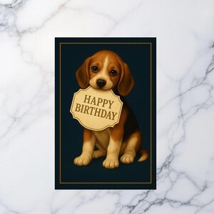 Birthday Card Printable, Beagle Puppy Dog Greeting, 5x7 Digital Download