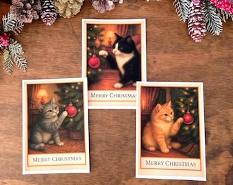 Kitten Christmas Card Set – Cozy Holiday Greeting Cards with Cats and Ornaments