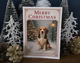 Realistic Beagle Dog Xmas Greeting Card
