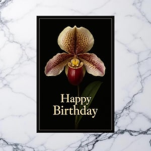 Birthday Card Printable, Lady Slipper Orchid Greeting, 5x7 Digital Download