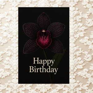 Birthday Card Printable, Dark Purple Orchid Greeting, 5x7 Digital Download