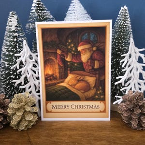 Santa with Sleeping Bunny – Cozy Woodland Christmas Card