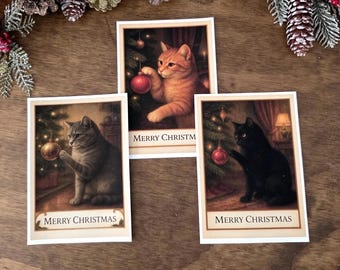 Cozy Cat Christmas Card Set – Holiday Greeting Cards for Cat Lovers