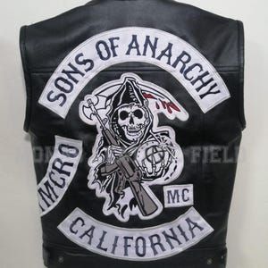 Handmade Jax Teller Custom Leather Vest: Embroidered Patches, Cowhide SOA Style