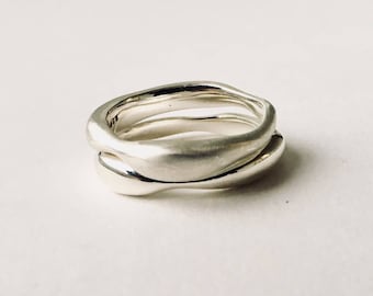 Organic Shaped Curved Zen Silver Ring - Stacking Rings - Wedding