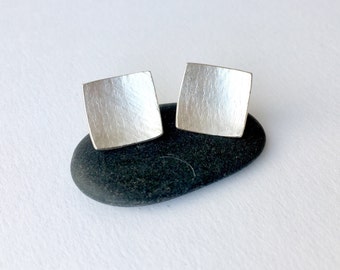 Square textured silver stud earrings - silver post earrings - minimal earrings - simple square jewelry - birthday gift for her