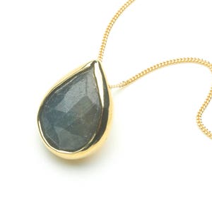 Faceted blue grey rough sapphire and 18 ct gold pendant necklace Christmas Gift Birthday Present Anniversary present Yoga Om image 1