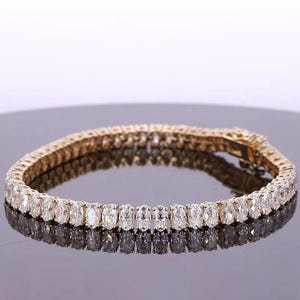 Oval Moissanite Tennis Bracelet For Her With 14K Yellow Gold Plated Unique Charm Bracelet, Anniversary Gift For Men&#39;s & Women&#39;s