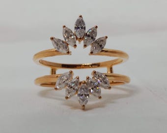 Marquise Lab Diamond Enhancer Ring Guard - 14K Yellow Gold Plated Stacking Band
