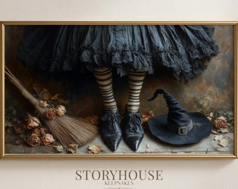 Halloween Witch Frame TV Art, Vintage Oil Painting for Samsung Frame TV, Witch Digital Download, Whimsical Witch TV Art