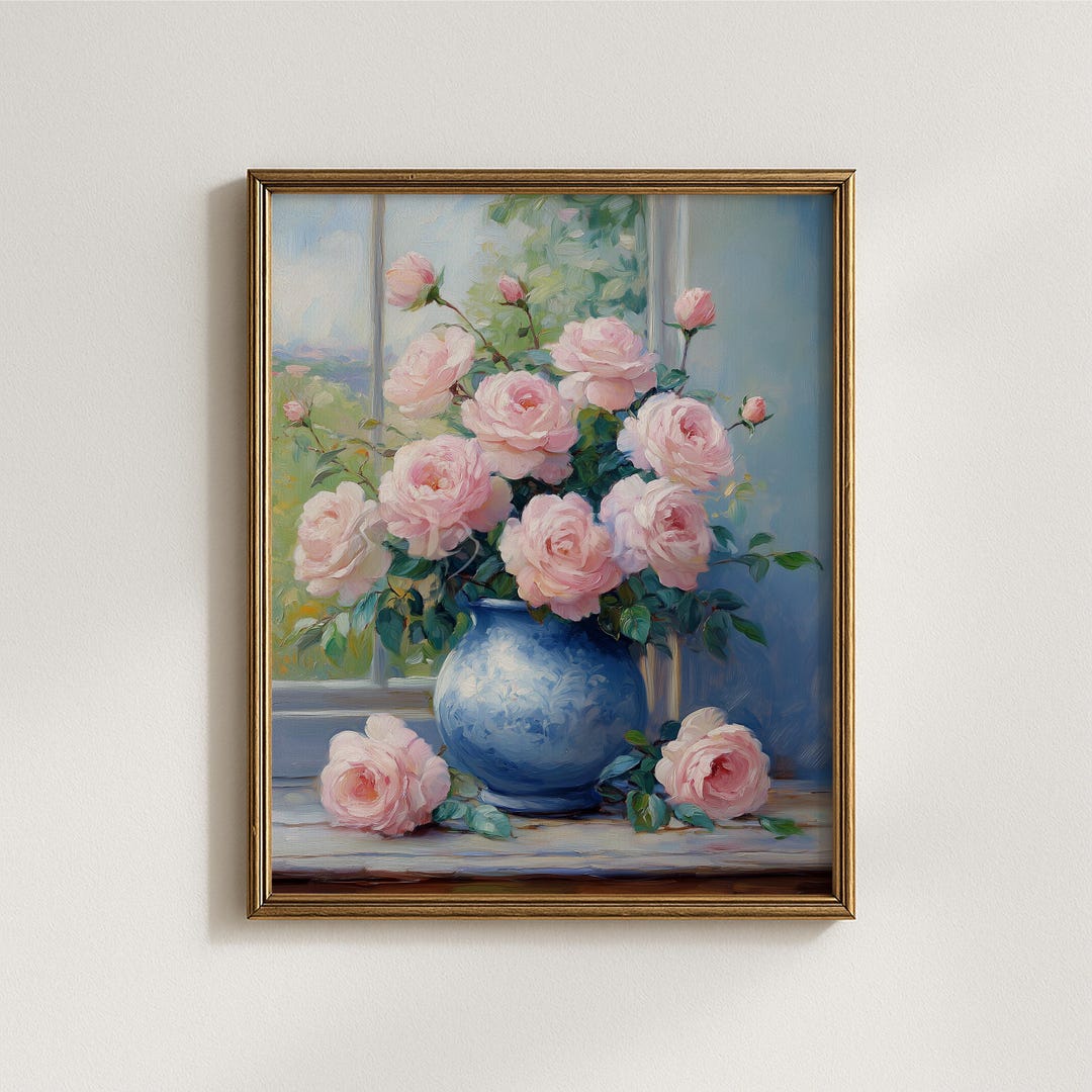 Pink Rose Print Digital Download Printable Art Romantic Roses Vintage ...