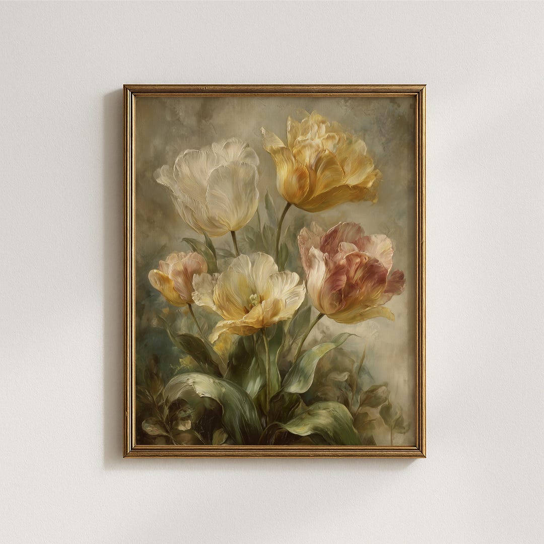 Tulip Painting Download Vintage Floral Art Print Cottagecore Style ...