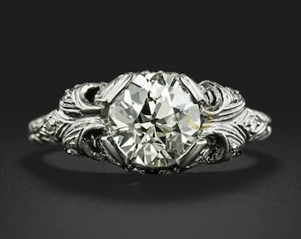 Art Deco filigraner Diamant-Verlobungsring | Vintage Weiß Gold Ring | Antiker Stil Milgrain Setting Ring | Einzigartiger Brautgeschenk-Ring für sie