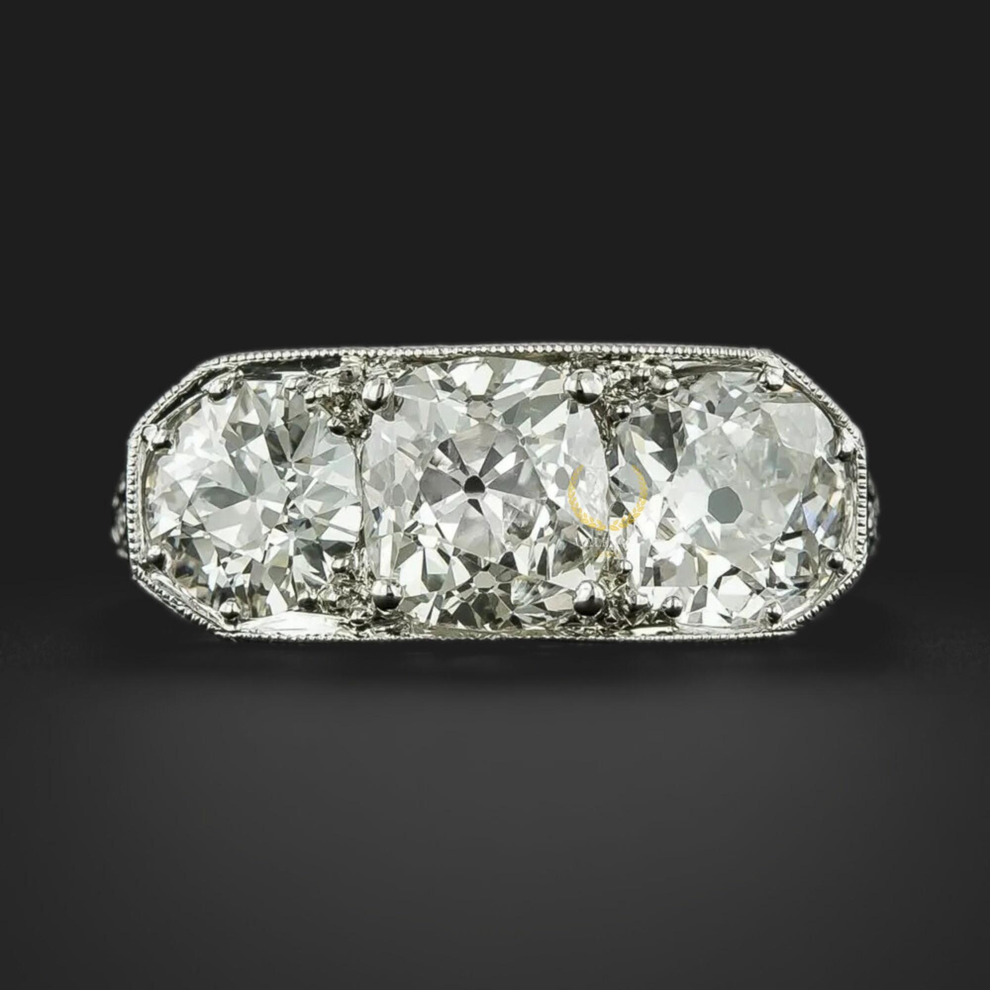Vintage Three Stone Diamond Ring | Antique Style Engagement Ring | Old ...