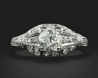 Vintage Old Cut Diamantring in Weißgold | Art Deco Verlobungsring | Antiker Heiligenschein Brautschmuck | Klassischer Erbstückstil