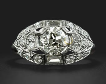 Art deco 1,15 karaat diamanten verlovingsring | Oude diamanten ring in antieke stijl | Filigraan verlovingsring | Handgegraveerde kathedraalschacht