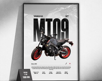 Póster de la moto naked Yamaha MT-09 | Arte mural para motociclistas | Lámina estilo streetfighter | Decoración de garaje | Regalo para motociclistas | Arte urbano para motociclistas
