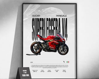 Póster de la Ducati Superleggera V4 Sportbike | Arte mural para motociclistas | Lámina de superbike | Decoración de garaje | Regalo para motociclistas | Arte del motor