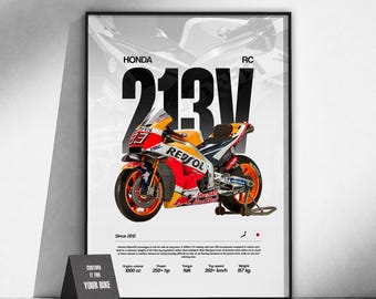 Honda RC213V MotoGP Poster | Motorcycle Racing Art | Grand Prix Bike Print | Garage Decor | Racing Fan Gift | Race Moto Art