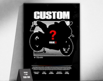Póster personalizado de moto deportiva | Arte mural para motociclistas | Lámina personalizada de moto | Decoración de garaje | Regalo para motociclistas | Arte del motor