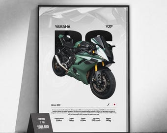 Póster de la moto deportiva Yamaha YZF-R6 | Arte mural para motociclistas | Lámina de moto japonesa | Decoración de garaje | Regalo para motociclistas | Arte del motor