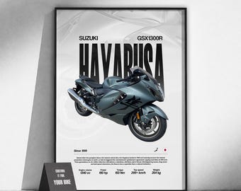 Suzuki GSX1300R Hayabusa Sportbike Poster | Motorcycle Wall Art | Japanese Bike Print | Garage Decor | Motorcyclist Gift | Motorsports Art