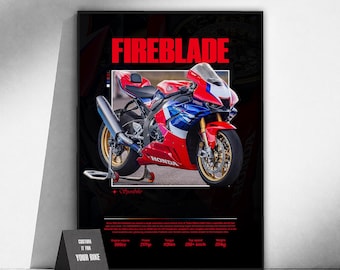 Póster de la motocicleta deportiva Honda Fireblade | Arte mural para motociclistas | Lámina de moto japonesa | Decoración de garaje | Regalo para motociclistas | Arte del deporte motor
