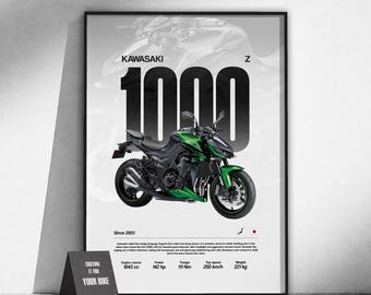 Kawasaki Z1000 Naked Bike Poster | Motorcycle Wall Art | Streetfighter Print | Garage Decor | Motorcyclist Gift | Street Moto Art