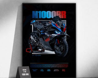 Póster de la moto deportiva BMW M1000RR | Arte mural para motociclistas | Lámina de moto alemana | Decoración de garaje | Regalo para motociclistas | Arte del motor