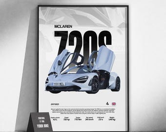 Póster del superdeportivo McLaren 720S | Arte de coches exóticos | Arte mural automotriz | Decoración de garaje | Regalo para amantes de los coches | Arte del automovilismo