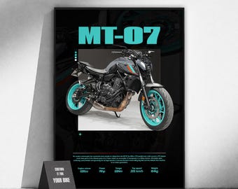 Póster de la moto deportiva Yamaha MT-07 | Arte mural para motociclistas | Lámina de moto japonesa | Decoración de garaje | Regalo para motociclistas | Arte del motor
