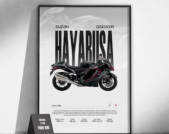 Suzuki GSX1300R Hayabusa Sportbike Poster | Motorcycle Wall Art | Japanese Bike Print | Garage Decor | Motorcyclist Gift | Motorsports Art