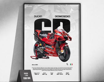 Póster de la Ducati Desmosedici GP MotoGP | Arte de carreras de motos | Lámina de motos de Gran Premio | Decoración de garaje | Regalo para aficionados a las carreras | Arte de motos de competición
