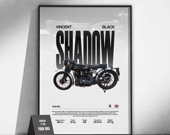 Vincent Black Shadow Vintage Motorcycle Poster | Classic Bike Art | Retro Moto Print | Garage Decor | Biker Gift | Vintage Moto Art