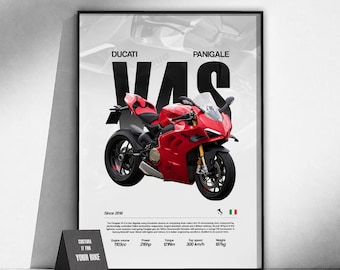 Póster de la Ducati Panigale V4 V4S Sportbike | Arte mural para motociclistas | Lámina de moto | Decoración de garaje | Regalo para motociclistas | Arte del motor