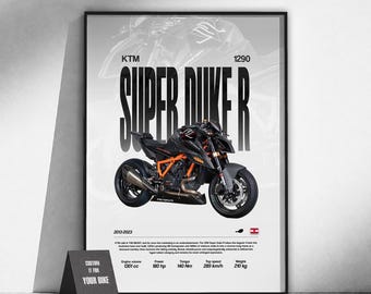 Póster de la KTM 1290 Super Duke R Naked Bike | Arte mural para motociclistas | Lámina estilo streetfighter | Decoración de garaje | Regalo para motociclistas | Arte urbano para motociclistas