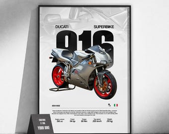 Ducati 916 Sportbike Poster | Motorcycle Wall Art | Superbike Print | Garage Decor | Motorcyclist Gift | Motorsports Art