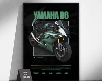 Póster de la moto deportiva Yamaha YZF-R6 | Arte mural para motociclistas | Lámina de moto japonesa | Decoración de garaje | Regalo para motociclistas | Arte del motor