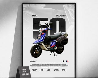 MBK Booster Scooter Poster | Affiche Scooter Vintage | Retro Moped Art | Deco Chambre | Cadeau Motard | Classic Moto Print