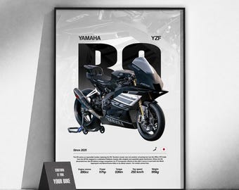 Póster de la moto deportiva Yamaha YZF-R9 | Arte mural para motociclistas | Lámina de moto japonesa | Decoración de garaje | Regalo para motociclistas | Arte del motor
