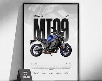 Yamaha MT-09 Naked Bike Poster | Motorcycle Wall Art | Streetfighter Print | Garage Decor | Motorcyclist Gift | Street Moto Art