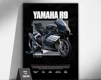 Póster de la moto deportiva Yamaha YZF-R9 | Arte mural para motociclistas | Lámina de moto japonesa | Decoración de garaje | Regalo para motociclistas | Arte del motor