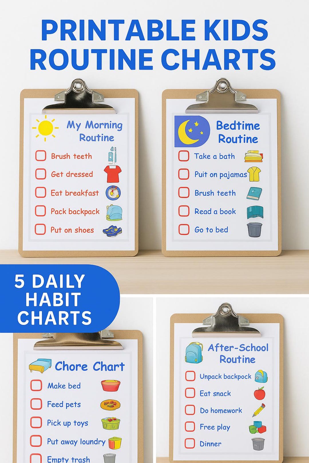 Printable Routine Charts for Kids | Morning, Bedtime, After School ...
