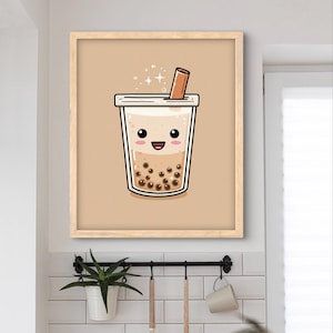 Kawaii Boba Tea Cartoon | Cute Drink Wall Art | Digital Download