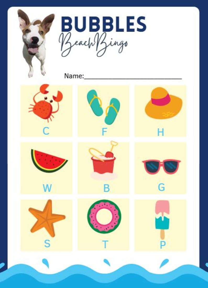 Bubbles Beach Bingo | Printable Kids Bingo Game With a Beachy Twist ...