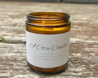 Handmade Soy Candle: Crackling Wood Wick, Cozy Home Scent