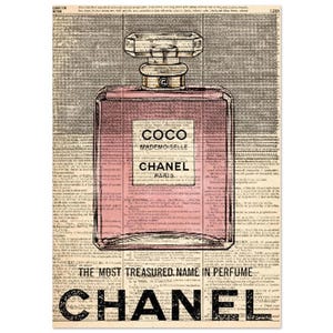 Coco Chanel Mademoiselle Perfume Vintage Newspaper Poster - Wall Art image 1