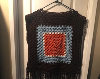 Poncho Grandma Square handgemaakt uniek gehaakt NWT