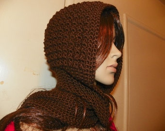 Brown  Hooded Scarf  Neck Warmer all in one One of a Kind